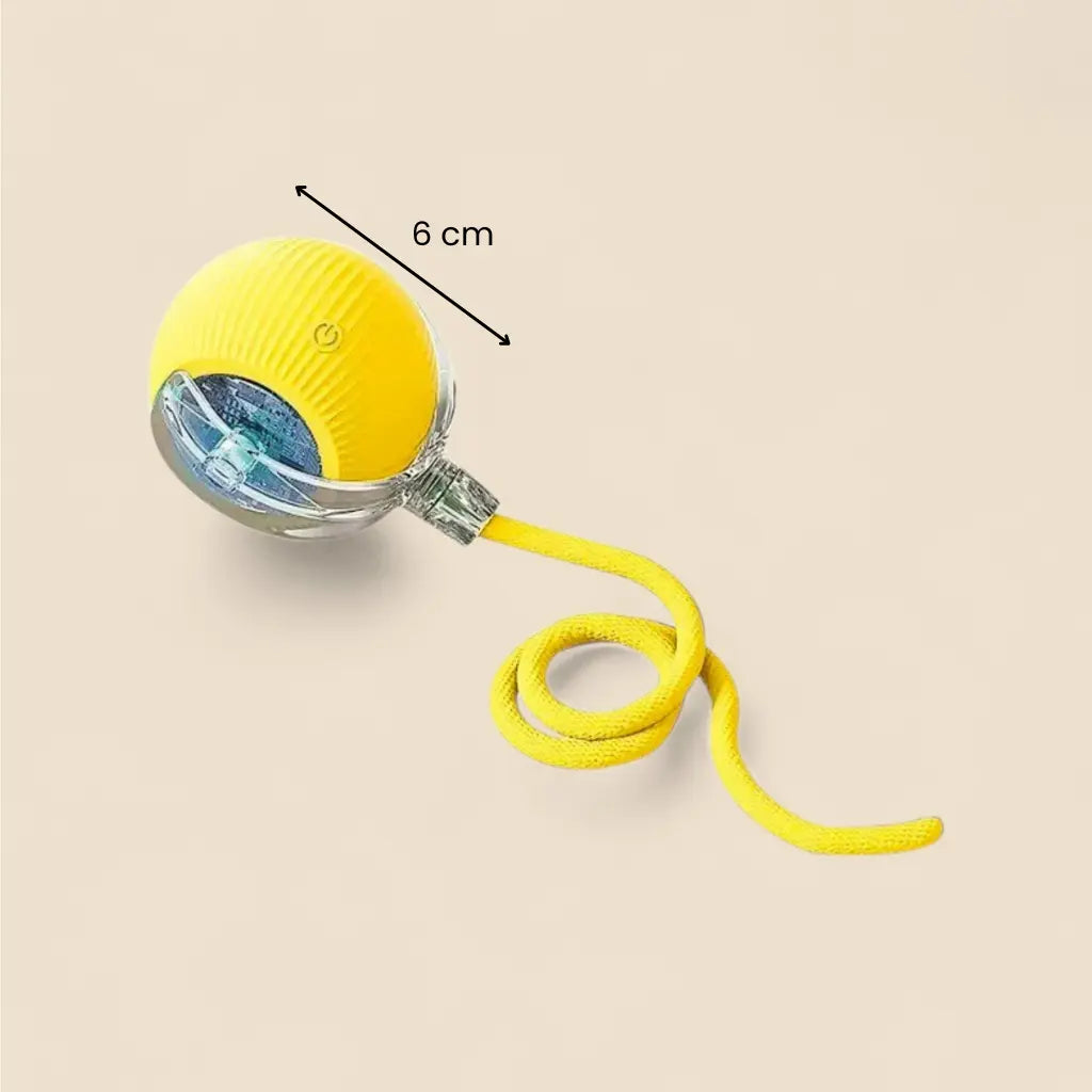 smart ball chat jaune avec corde pour stimuler l’instinct de chasse et le jeu actif du chat
