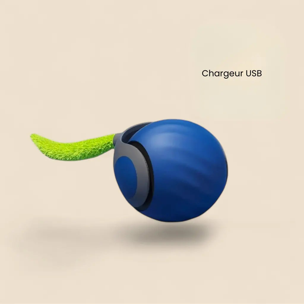 smart ball chat bleue avec plume pour stimuler l’instinct de chasse du chat