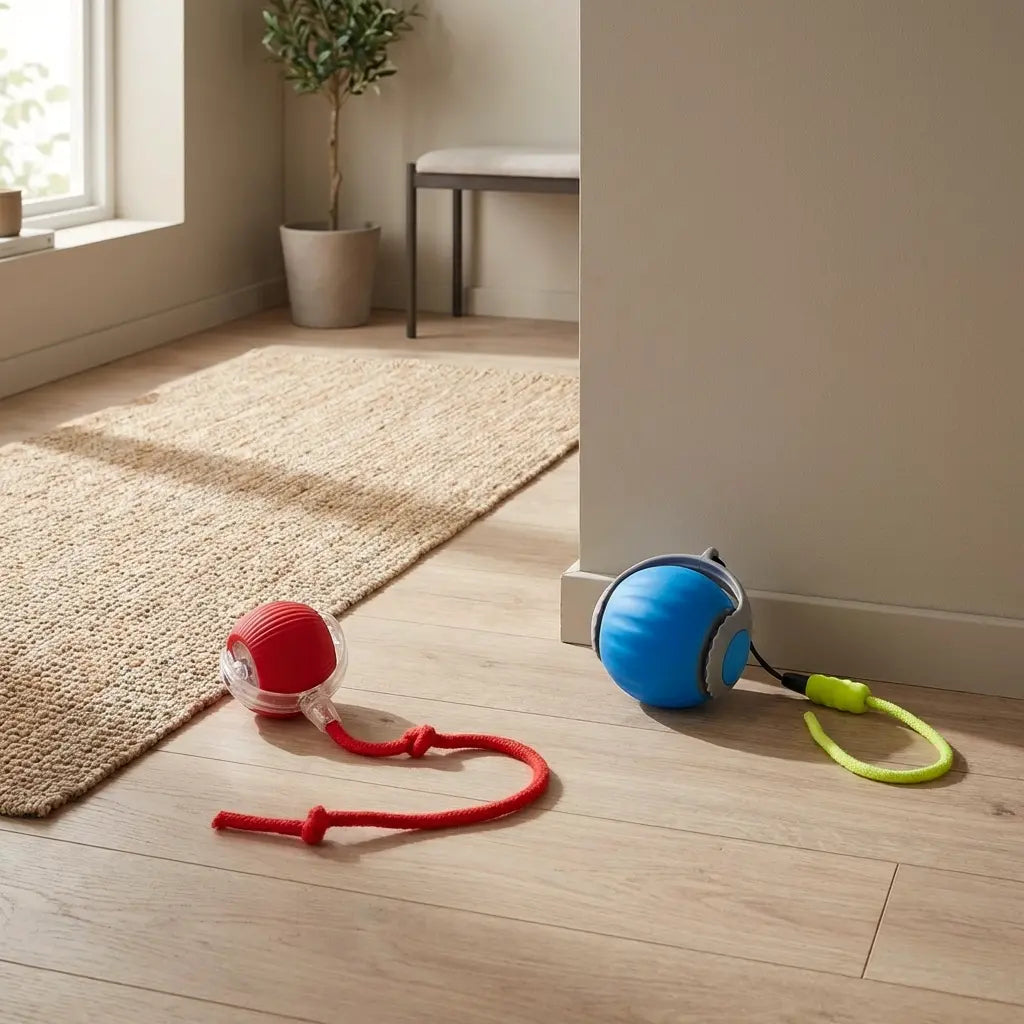 deux smart ball chat posées au sol pour jouer seul et stimuler le chat en intérieur
