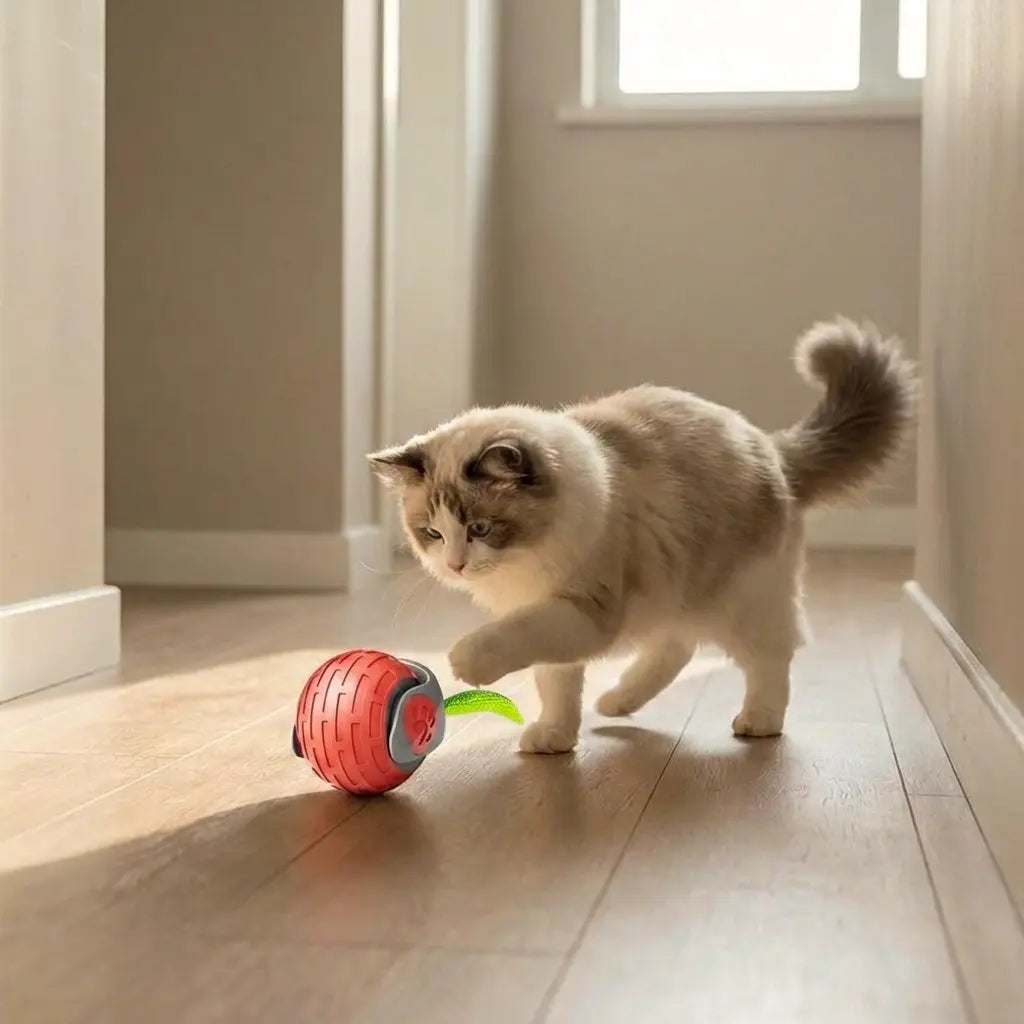 chat jouant avec une smart ball chat interactive qui bouge seule pour éveiller son instinct