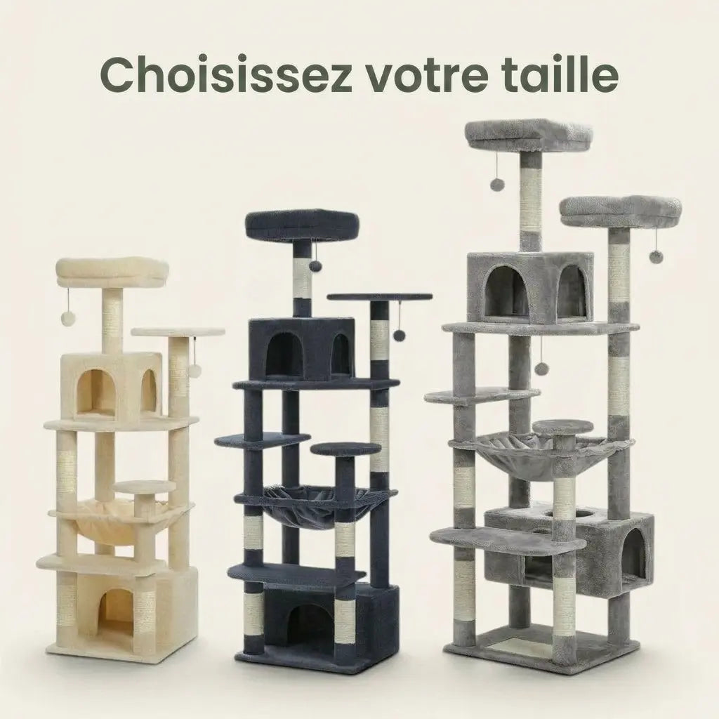 Solde arbre à chat disponible en plusieurs tailles avec plateformes, niches et espaces de repos pour chats