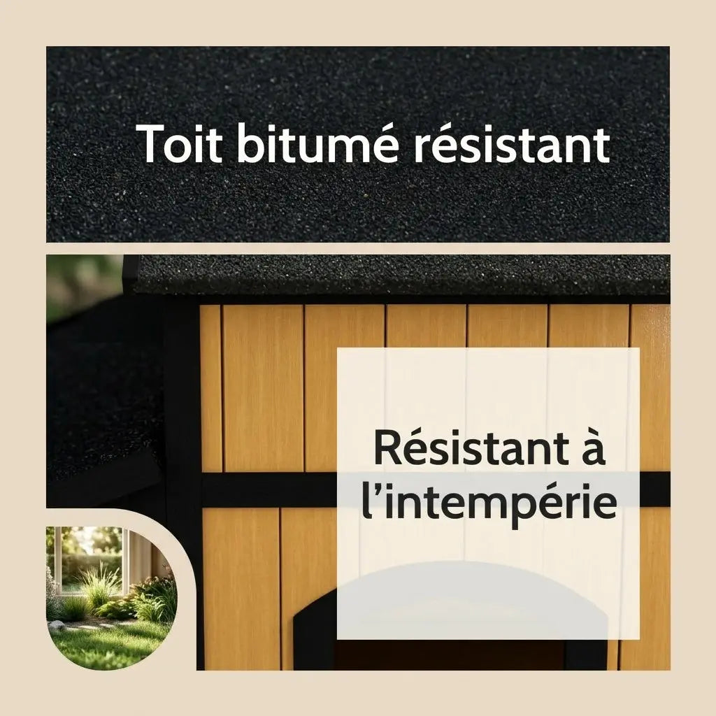 Toit bitumé résistant pour maison chat extérieur afin de protéger contre la pluie et l’humidité.
