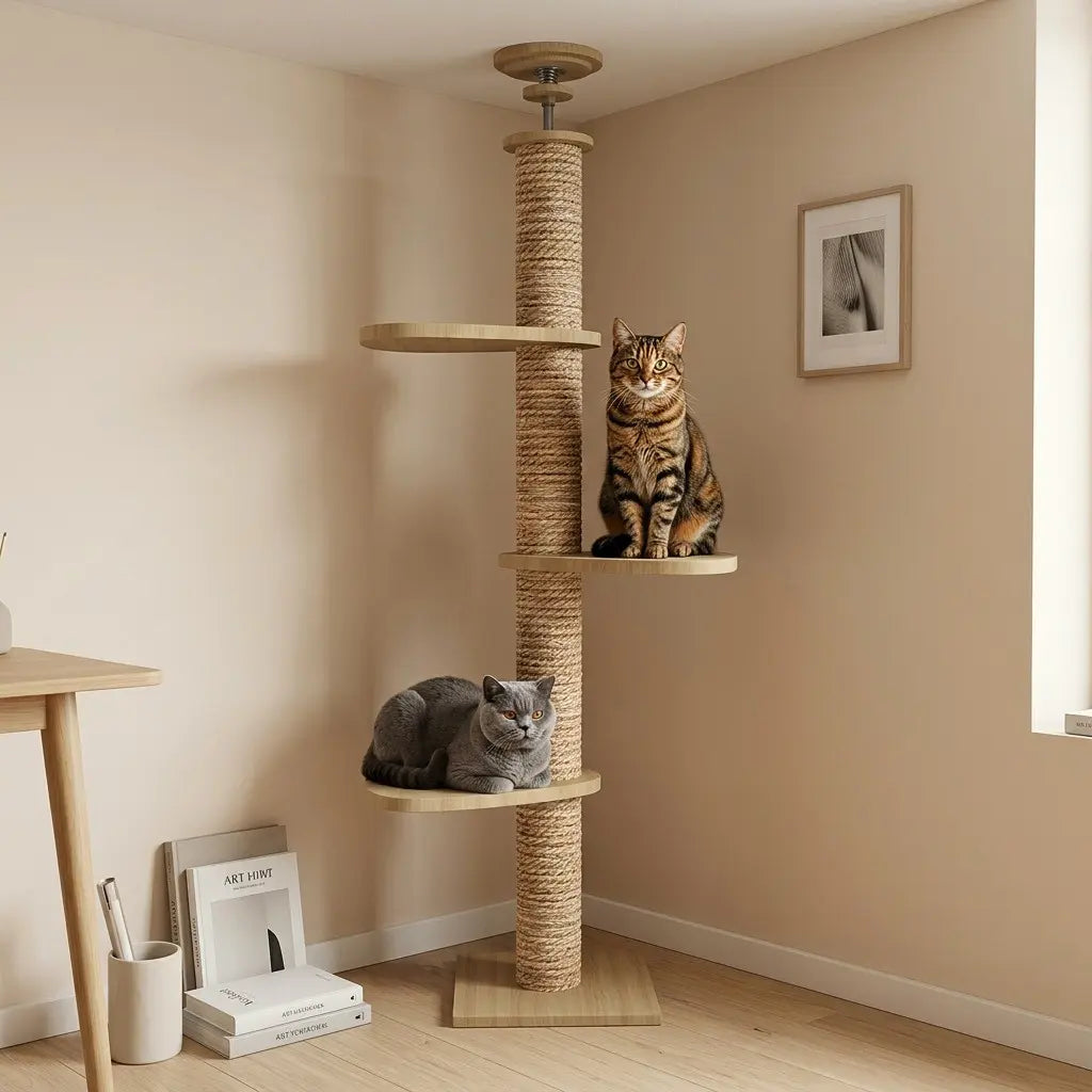 tour griffoir pour chat avec plusieurs plateformes adapté pour plusieurs chats en intérieur
